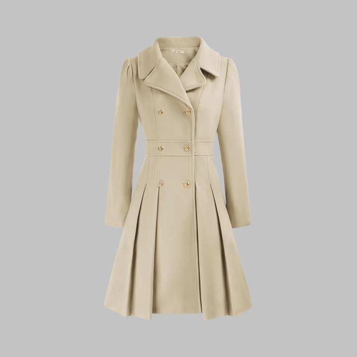 Pleated Fit and Flare Coat in Beige — VerolynBoutique