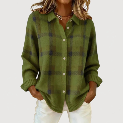 Verolyn Matilda plaid knit cardigan in dark green