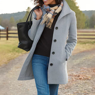 Single-Breasted Straight Coat in Light Grey — VerolynBoutique