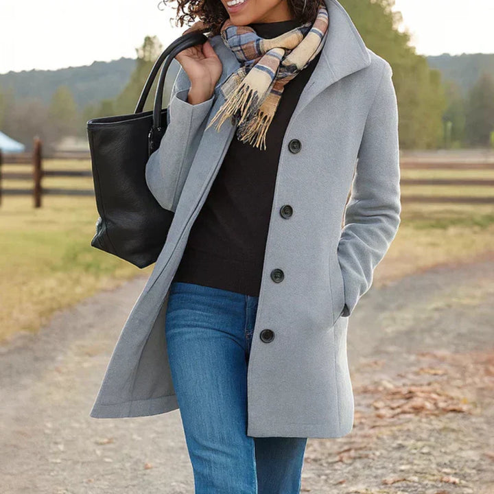 Single-Breasted Straight Coat in Light Grey — VerolynBoutique
