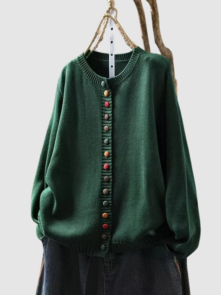 Button Detail Knit Cardigan in Green — VerolynBoutique