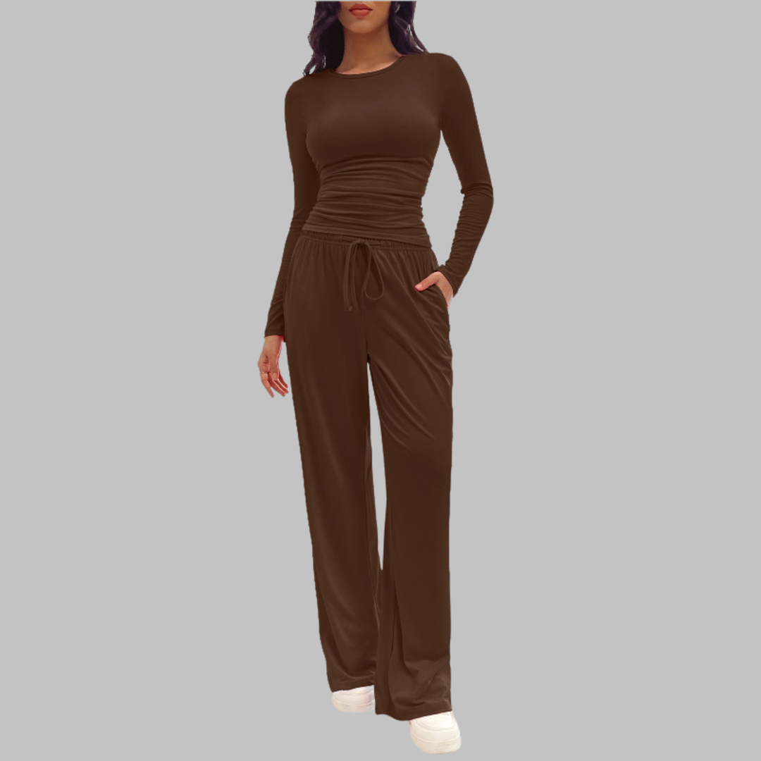 Fitted Long Sleeve Lounge Set in Dark Coffee — VerolynBoutique