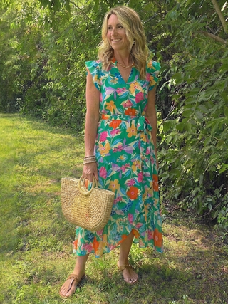 Floral V-Neck Tiered Midi Dress in Green — VerolynBoutique