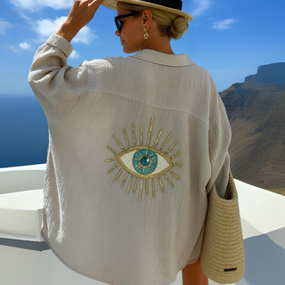 Embroidered Back Oversized Blouse in Khaki — VerolynBoutique