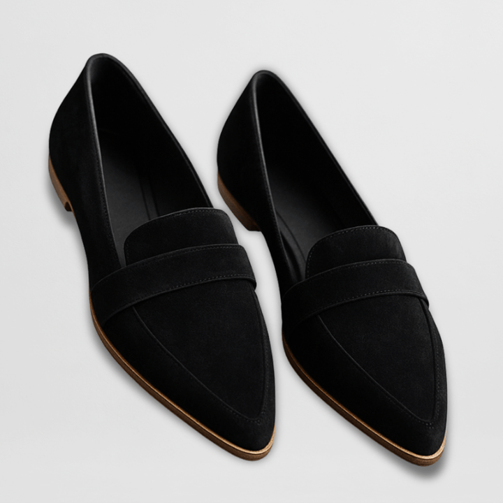 Soft Suede Pointed Loafers in Black — VerolynBoutique
