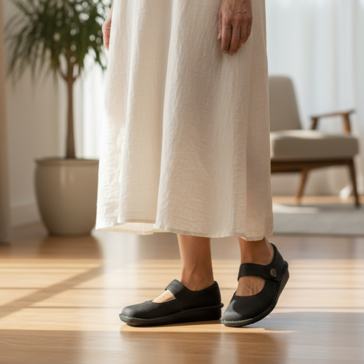 Cushioned Touch-Fasten Mary Janes in Green — VerolynBoutique