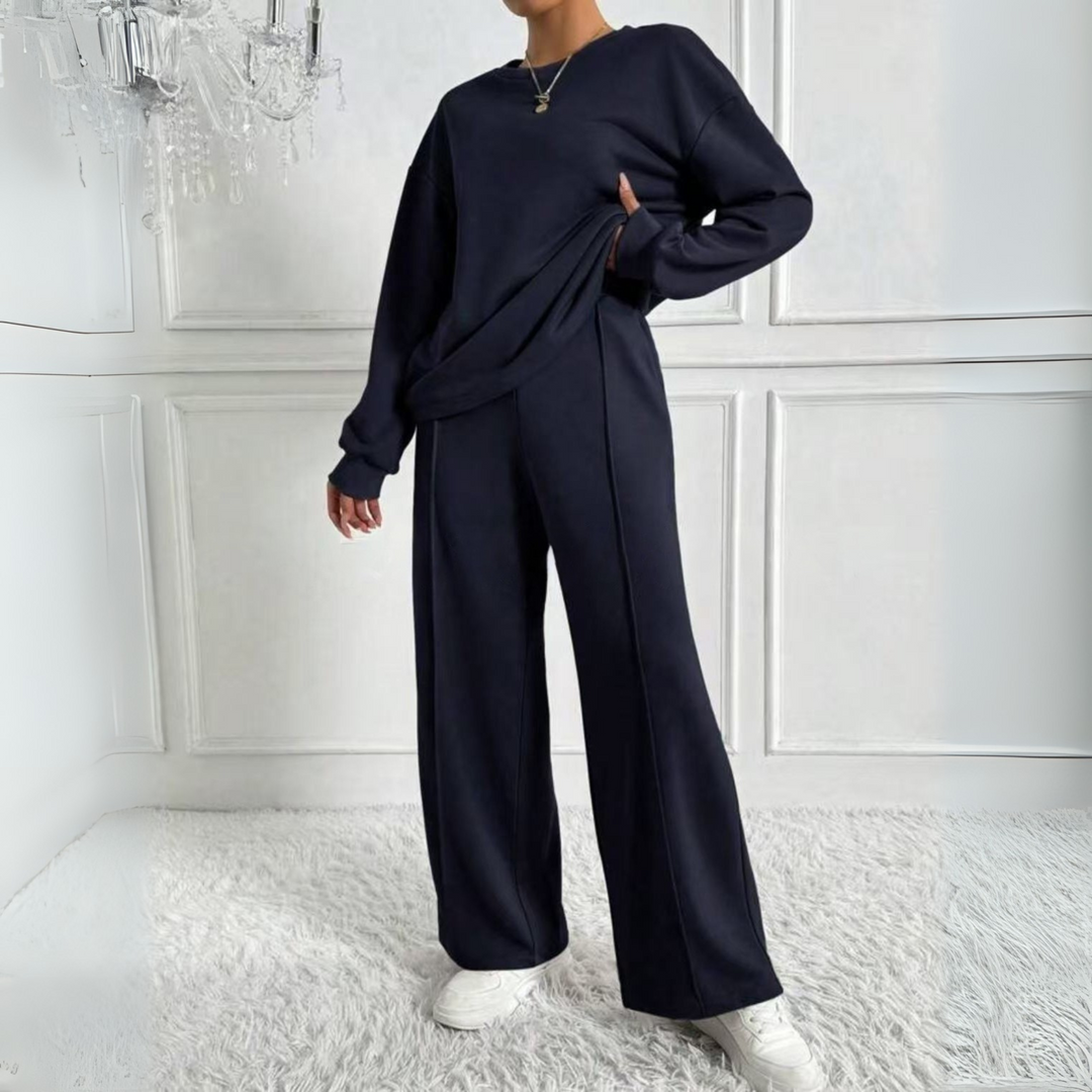 Sweatshirt and Wide-Leg Trouser Set in Navy — VerolynBoutique