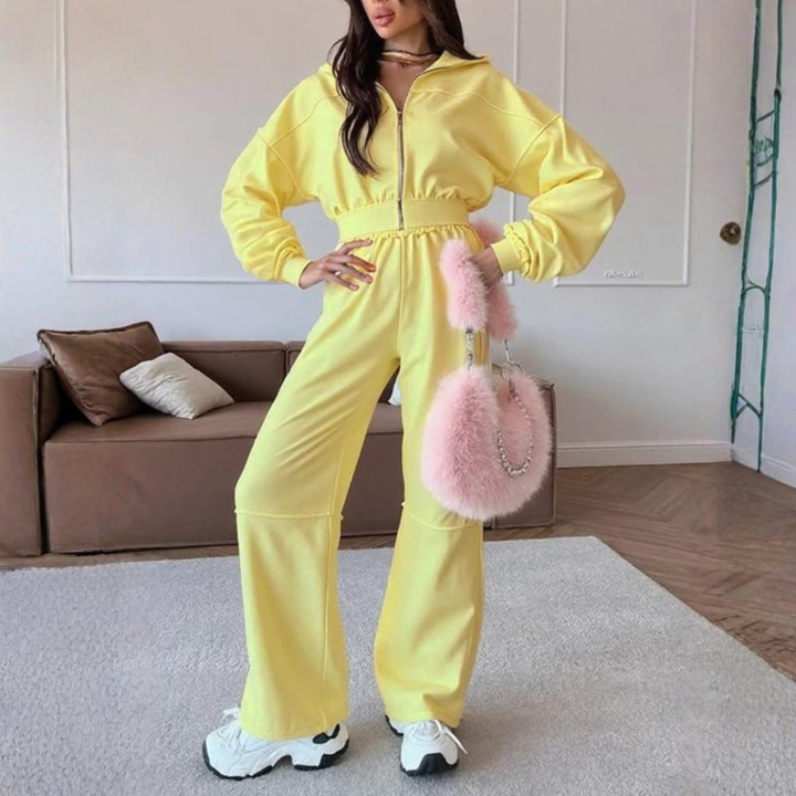 Zip-Up Hoodie Wide-Leg Set in Yellow — VerolynBoutique
