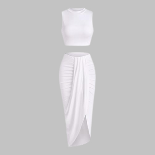 Draped Slit Maxi Skirt Set in White — VerolynBoutique