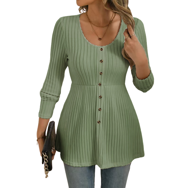Ribbed Button Front Top in Olive — VerolynBoutique