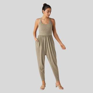 Backless U-Neck Lounge Jumpsuit in Apricot — VerolynBoutique