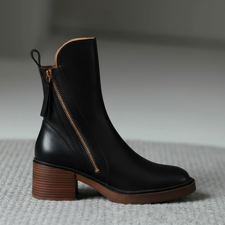 Verolyn round toe leather block heel boots – view 11