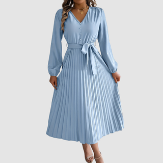 Verolyn - Pleated Long Sleeve Midi Dress