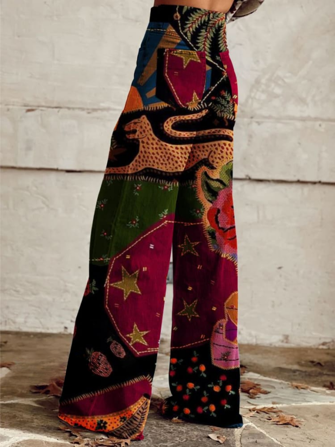 Patchwork Print Wide Leg Trousers in Red — VerolynBoutique