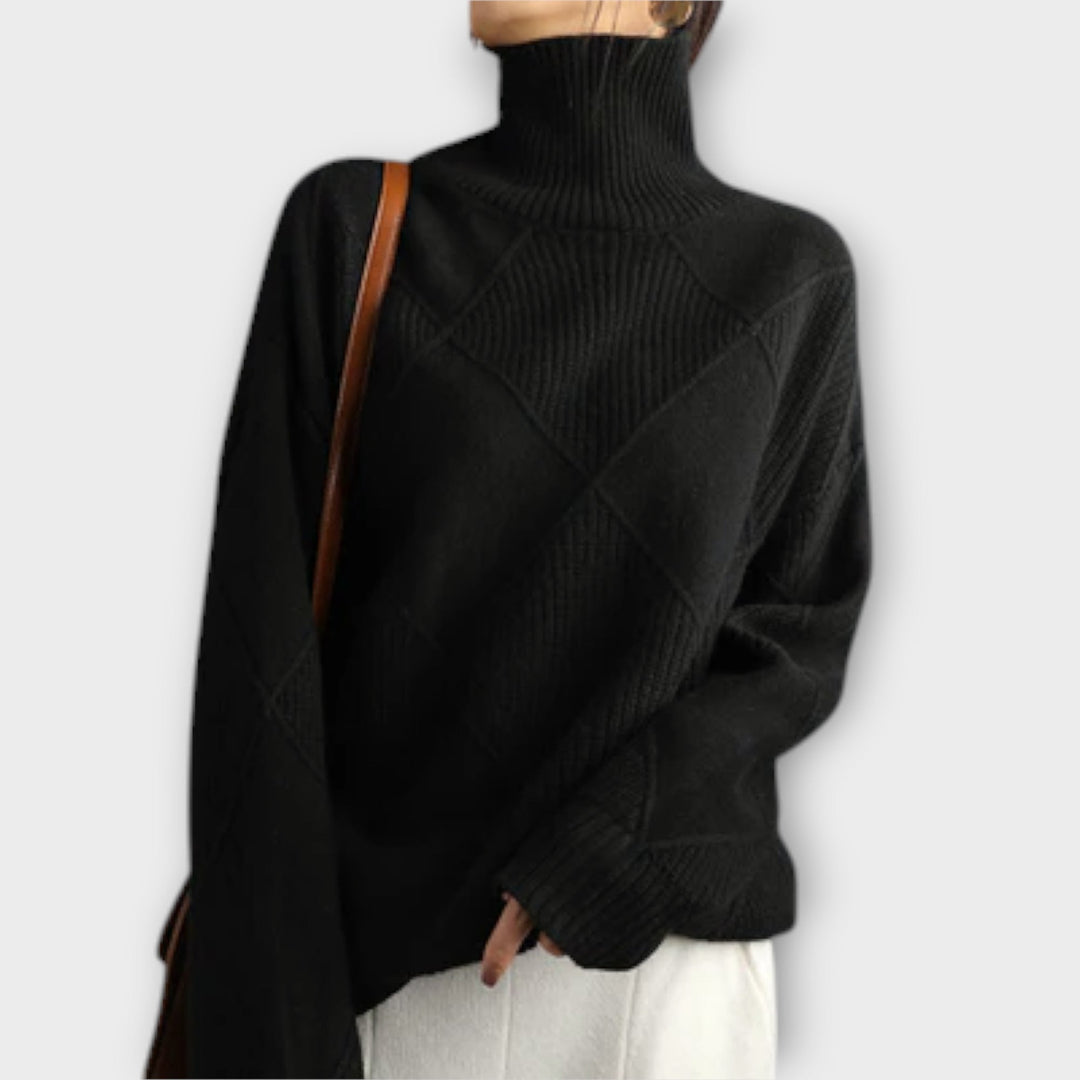 Diamond Stitch Turtleneck Jumper in Black — VerolynBoutique