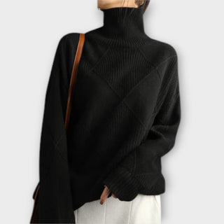 Diamond Stitch Turtleneck Jumper in Black — VerolynBoutique