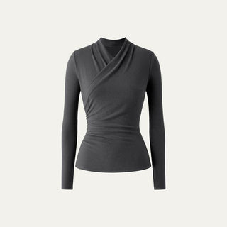 Ruched Surplice Long Sleeve Top in Grey Blue — VerolynBoutique