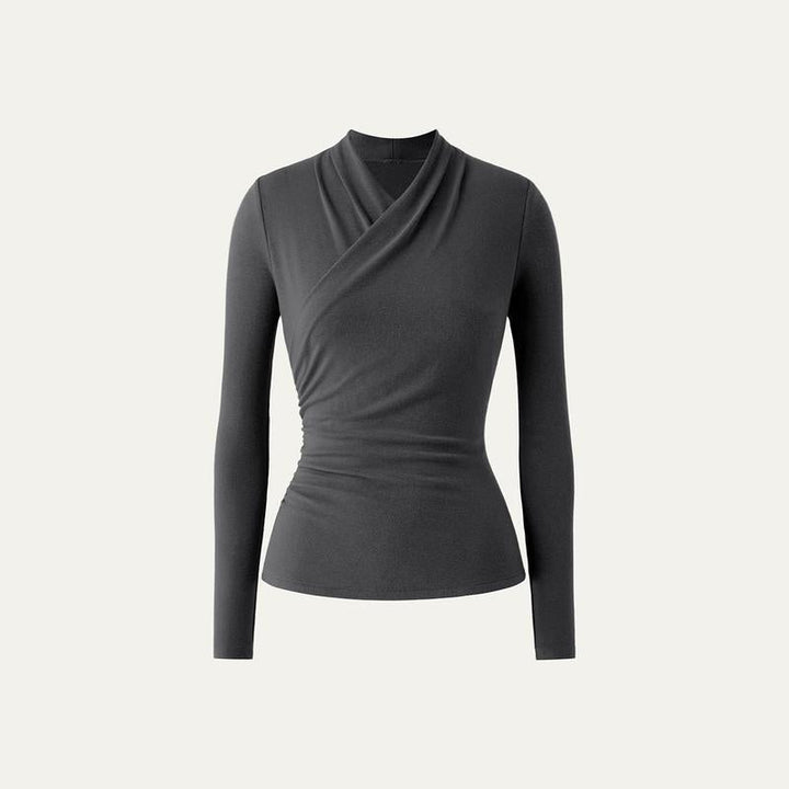 Ruched Surplice Long Sleeve Top in Grey Blue — VerolynBoutique