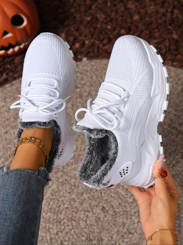 Plush-Lined Knit Trainers in White — VerolynBoutique