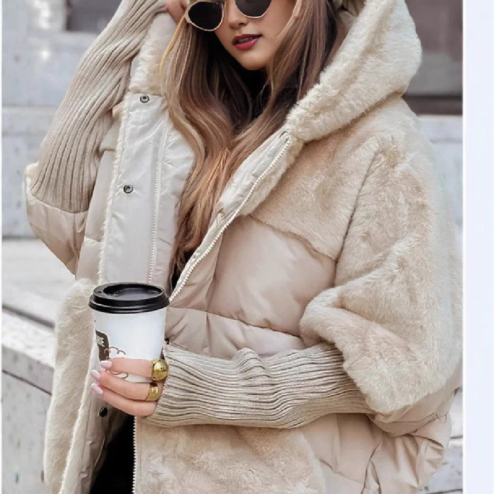 Faux Fur Panel Hooded Coat in Apricot — VerolynBoutique