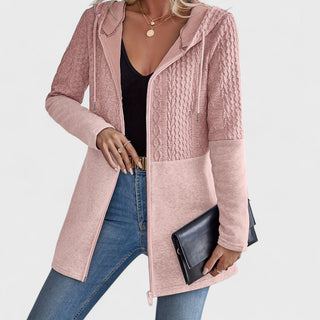 Cable Panel Hooded Cardigan in Pink — VerolynBoutique