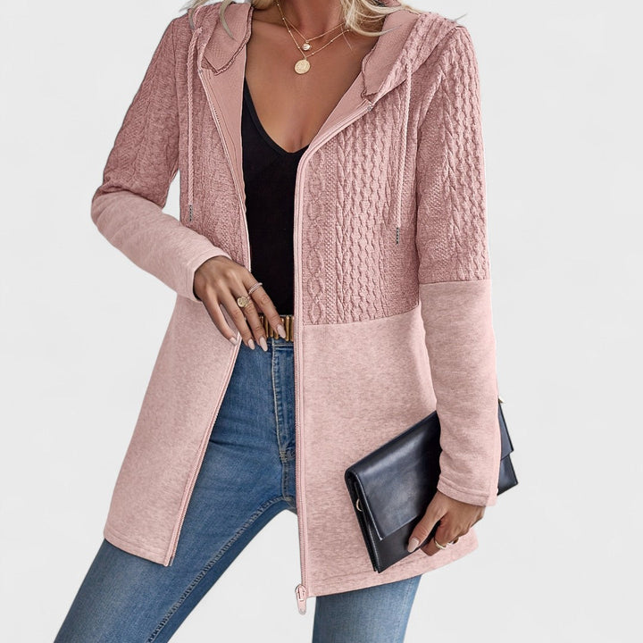 Cable Panel Hooded Cardigan in Pink — VerolynBoutique