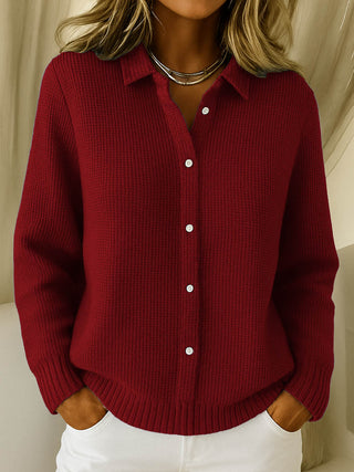 Collared Button Knit Cardigan in Red — VerolynBoutique