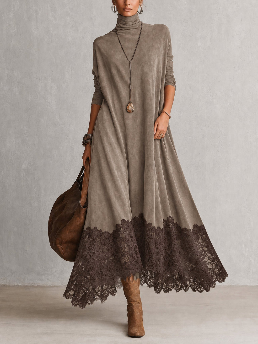 Verolyn suede-look lace hem maxi dress – view 3