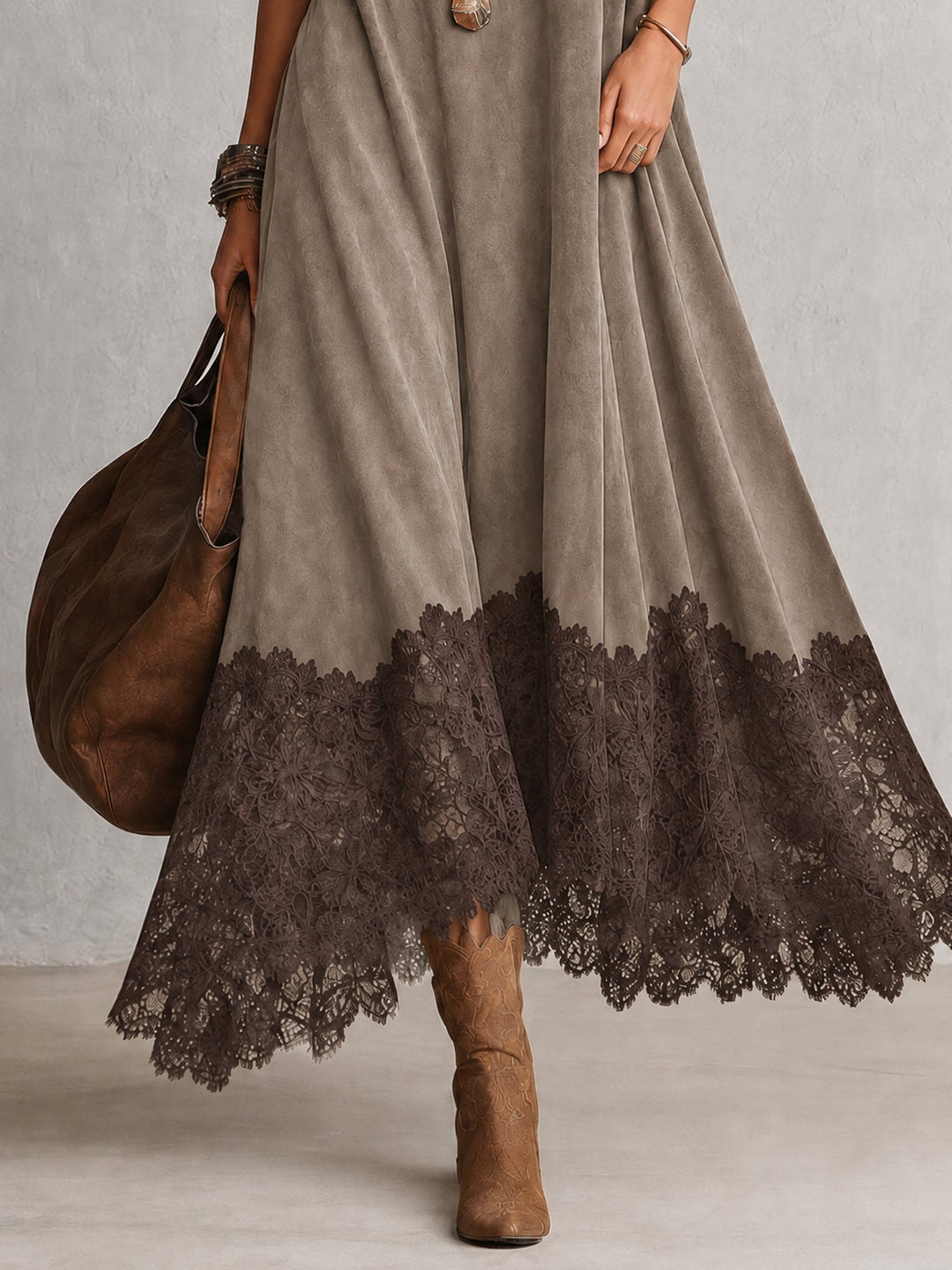 Verolyn suede-look lace hem maxi dress – view 14