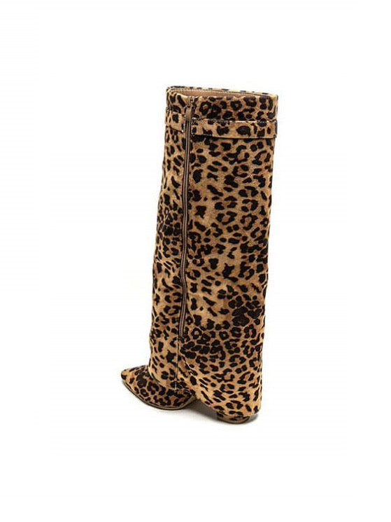 Leopard Suede Fold-Over Boots in Brown Leopard — VerolynBoutique