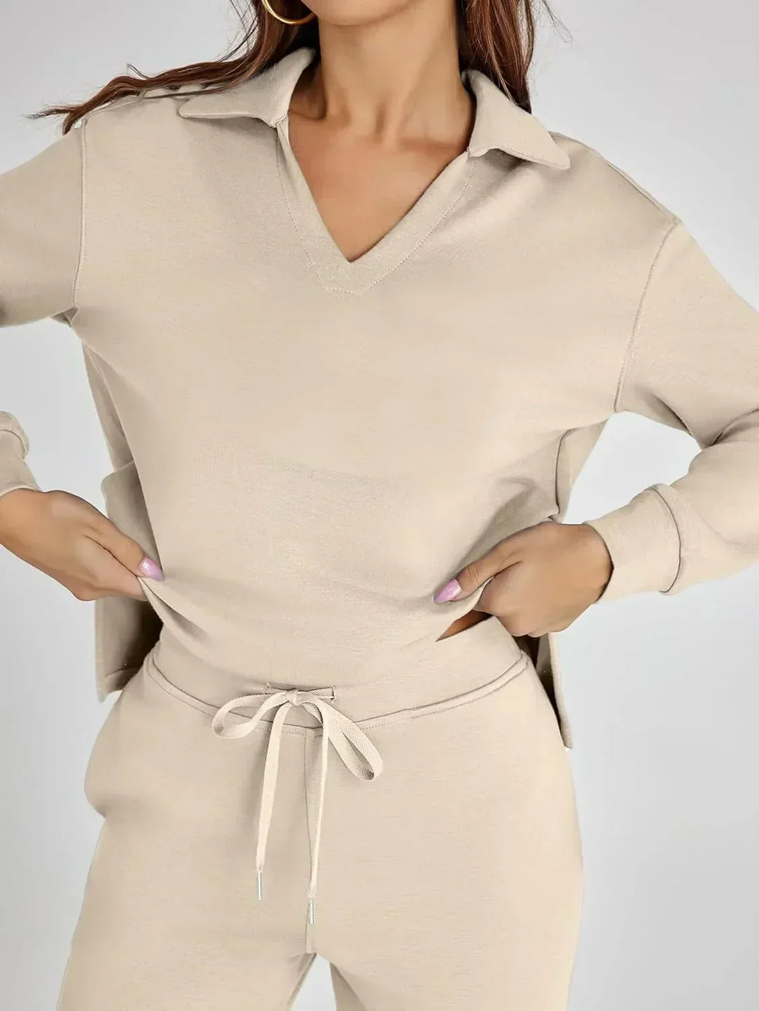 V-Neck Wide-Leg Lounge Set in Camel — VerolynBoutique