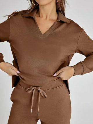 V-Neck Wide-Leg Lounge Set in Camel — VerolynBoutique