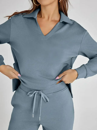 V-Neck Wide-Leg Lounge Set in Camel — VerolynBoutique