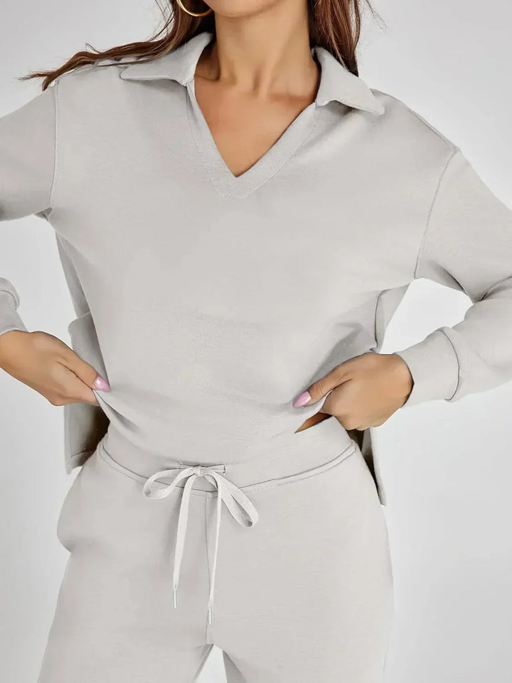 V-Neck Wide-Leg Lounge Set in Camel — VerolynBoutique