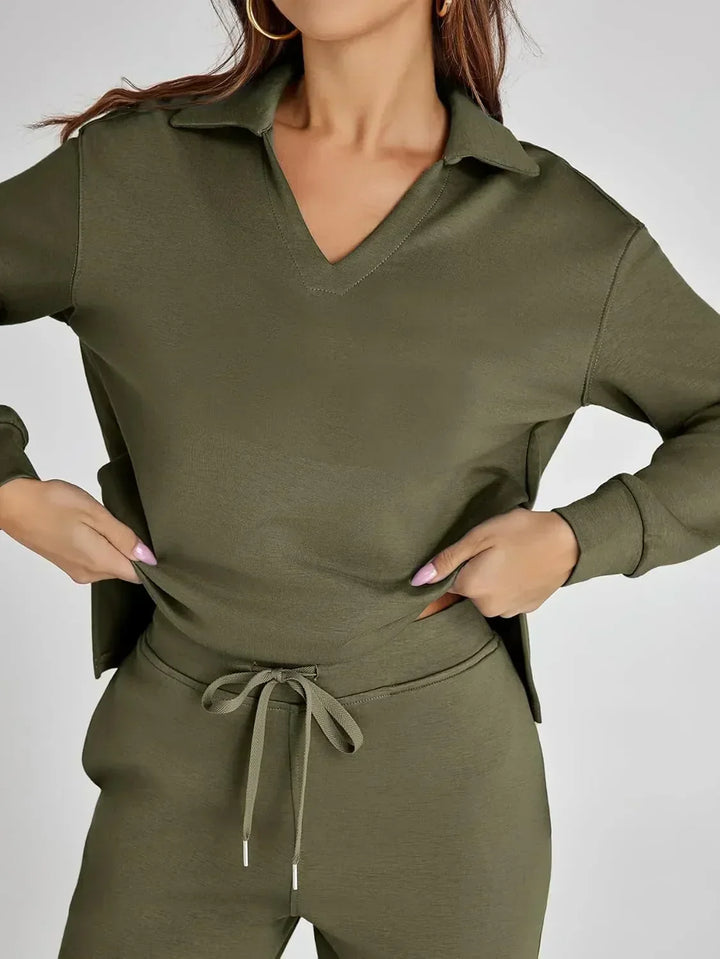 V-Neck Wide-Leg Lounge Set in Camel — VerolynBoutique