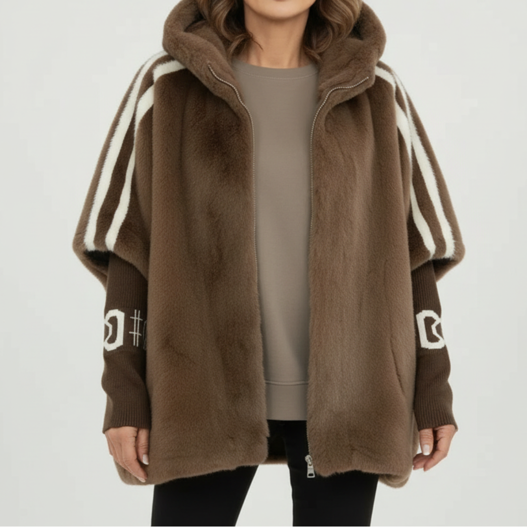 Oversized Hooded Faux Fur Jacket in Brown — VerolynBoutique