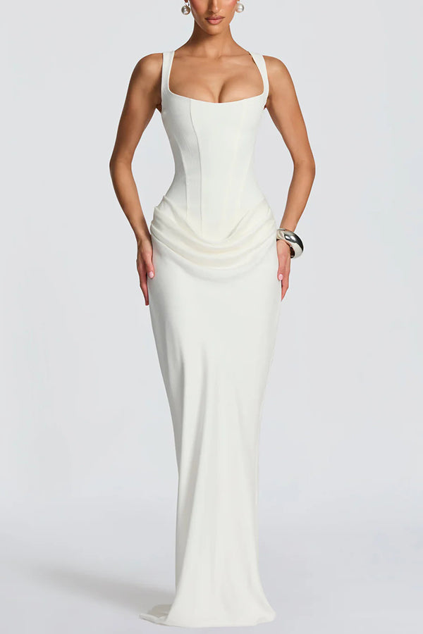 Square Neck Corset Maxi Dress in White — VerolynBoutique