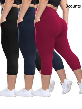 3-Pack High-Waisted Capri Leggings in Black/Navy/Red — VerolynBoutique