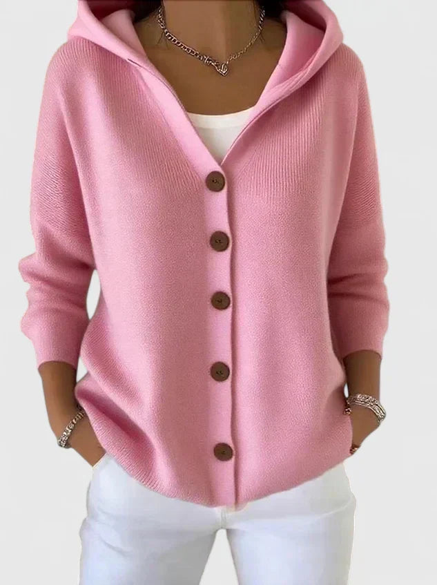Hooded Button-Front Cardigan in Pink — VerolynBoutique