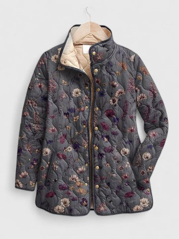 Grey Wildflower Quilted Jacket in Multicolour — VerolynBoutique