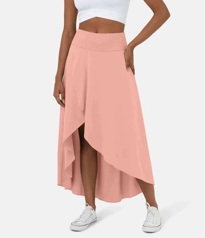 Asymmetric High-Low Midi Skirt in Coral — VerolynBoutique