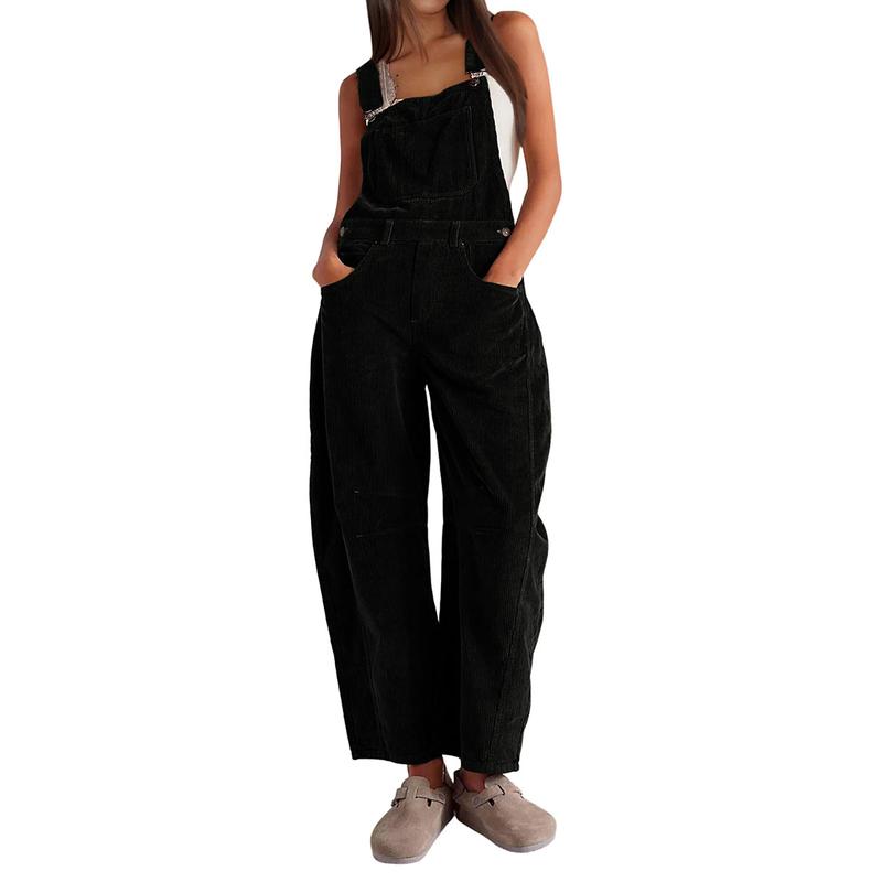 Corduroy Barrel Leg Dungarees in Black — VerolynBoutique