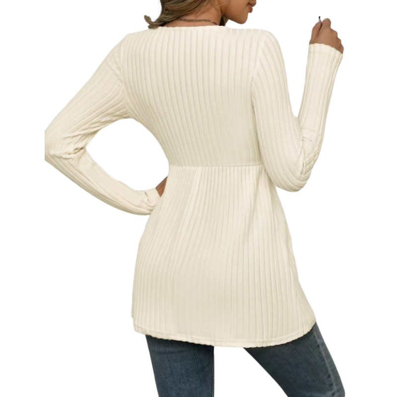 Ribbed Button Front Top in Beige — VerolynBoutique