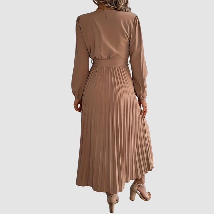 Verolyn - Pleated Long Sleeve Midi Dress