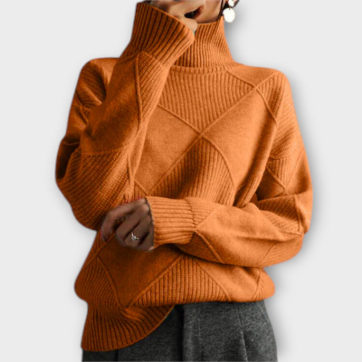 Diamond Stitch Turtleneck Jumper in Orange — VerolynBoutique