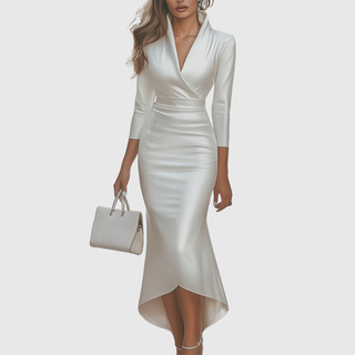 Satin Wrap High-Low Dress in White — VerolynBoutique