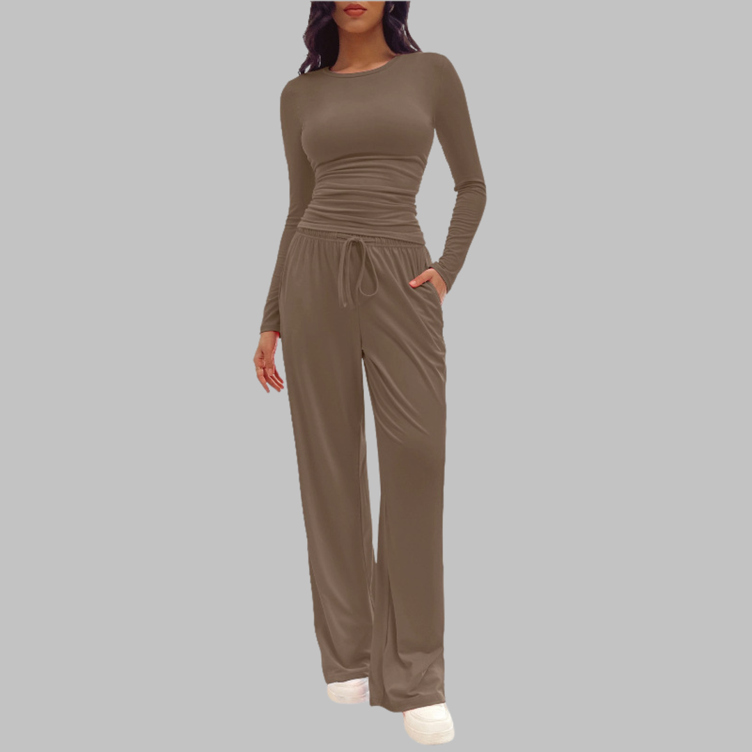 Fitted Long Sleeve Lounge Set in Camel — VerolynBoutique