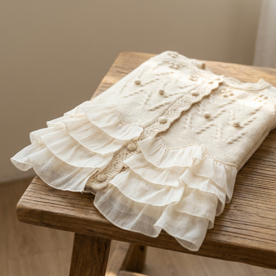 Ruffle Hem Knit Cardigan in Ivory — VerolynBoutique