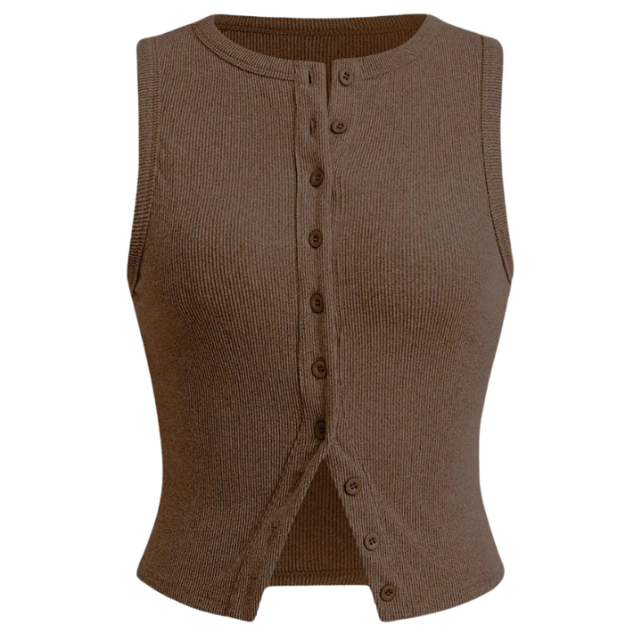 Ribbed Button Crop Tank Top in Brown — VerolynBoutique