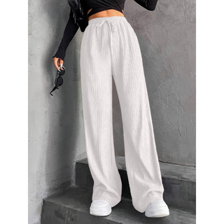 Textured Wide Leg Lounge Trousers in White — VerolynBoutique